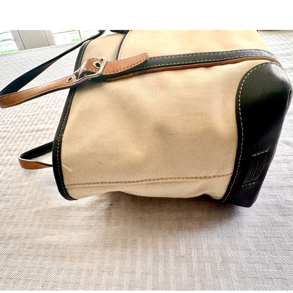 Coach Hampton Canvas Leather Trim Tote Bag Cream Black Tan 7741 Small Shoulder - Picture 5 of 16